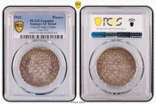 フランス領インドシナ1931年ピアストレ PCGS XF 詳細 ハノイ造幣局が正式にキャンセル