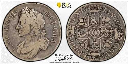 1682年 スコットランド 4マークス 1ドル PCGS F15 グレーディング 銀貨