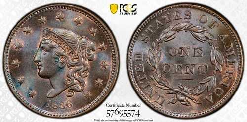 1836年 PCGS MS64BN ラージセント｜WORLD RESOURCE【QUEEN店】
