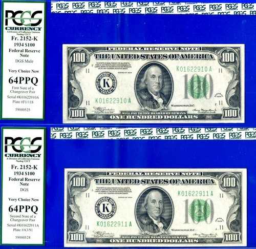 1934年 $100 FRN ダラス PCGS 64PPQ トップポップ 1/0 ミュール なし-ミュール交換 Fr 2152-Km