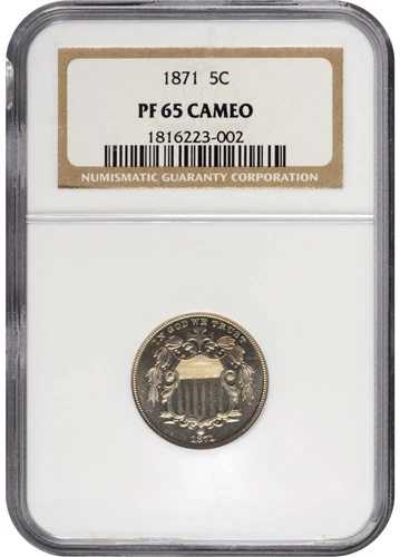 1871 NGC PR65 カメオ 5セント 過小評価された日付入りシールドニッケル