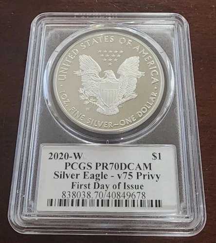 2020 W プルーフ v75 プライベート シルバー イーグル PCGS PR70 FDOI MERCANTI サイン入り OGP/COA付き