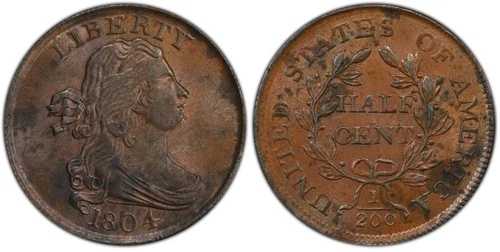 1804年 1/2セント MS62 BN プレーン4 ステムなし PCGS#1063.62/41877093 400,400円