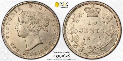 1862年カナダ10セント、ニューブランズウィック、ダブル2 - PCGS AU 55
