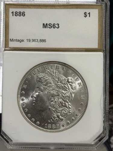 1886年 モルガン銀貨 PCIホルダー オリジナルコイン 素晴らしいフィールズ M63