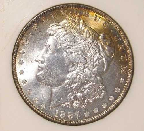 1887年モルガン銀貨 - 未使用、裏面全面トーン加工、ライトトーンrobv、5144-2