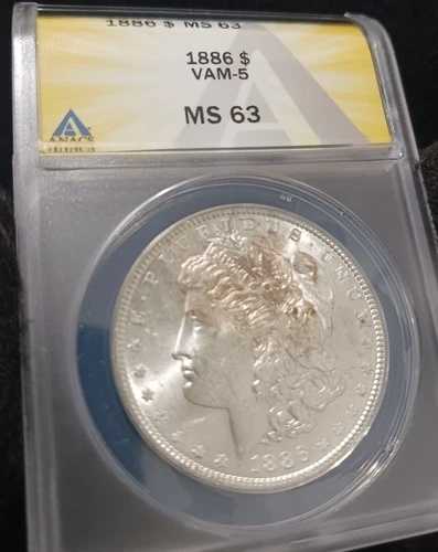 1886-P モーガン ドル * 明るい白 * 光沢 * MS-63 VAM-5 90% 銀!
