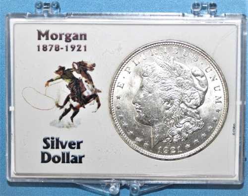 S2- 米国モルガンドル 1921年 ブリリアント 未流通銀貨 - プラスチックボックス付き