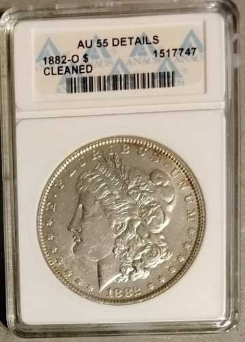 1882年頃のモルガン銀貨、ANACS、AU-55、クリーニング済み。送料無料