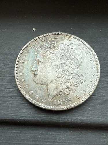 1889年 1ドル モルガン銀貨 - ネオンレインボーリムクレセントトーン *トナー注意*