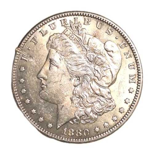 1880年 モルガン銀貨 良好 ~AU 詳細 ユニークなダメージあり 90%銀 米国コイン