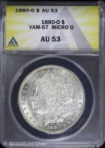 1880-O 1ドル モルガン銀貨 ANACS AU 53 | VAM-57 マイクロ O