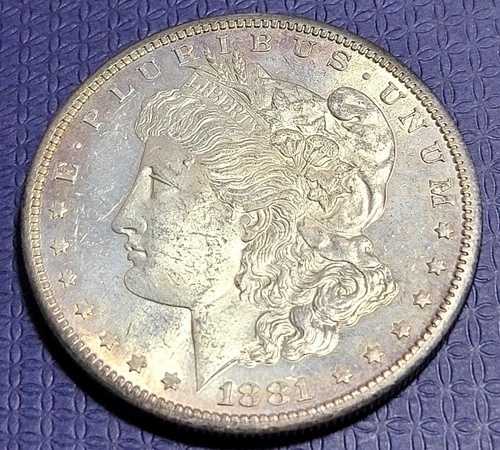1881年製 モルガン・ドル銀貨、UNCディテール、トーン加工