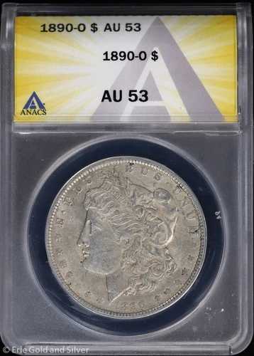 1890-O 1ドルモルガン銀貨 ANACS AU 53