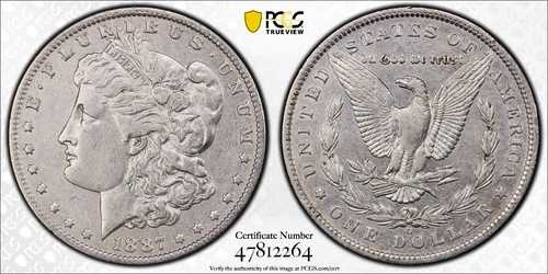 1887年 O $1 モルガン シルバー ドル PCGS XF ゴールドシールド&TrueViewによるディテールプロテクト