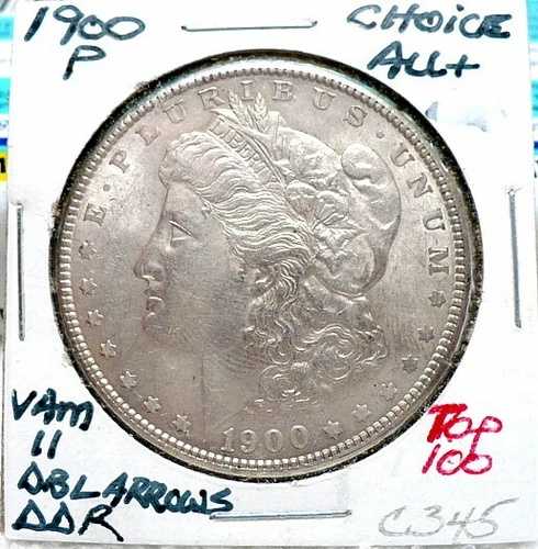 1900-P モーガン シルバー ドル チョイス AU+、DBL DIE REVS VAM 11 TOP 100、NICE+ C345