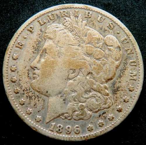 1896年-o 1ドルモルガン銀貨。米国造幣局発行の本物。