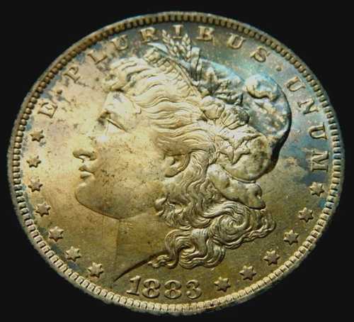 1883-o 1 ドル モルガン銀貨、自然な色調。