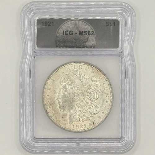 1921 年 モルガン シルバー ダラー $1 ICG 認定 MS62 トーニング付き - 送料無料!