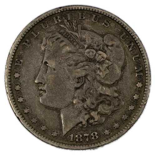 1878-P フィラデルフィア 7TF モルガン銀貨 1ドル 非常に良好な状態 VF+