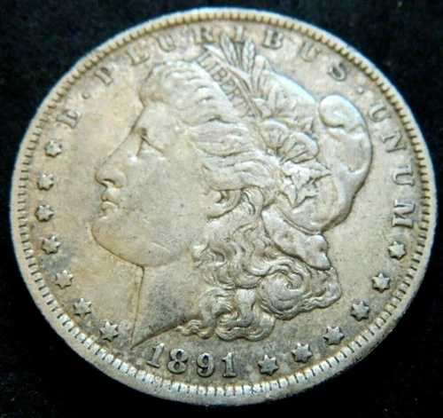 1891-o 1 ドル モルガン銀貨、自然な色調。