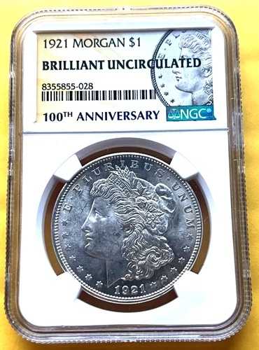 *1921年 モーガン 1ドル ブリリアント 未流通 NGC 100周年記念 CERT# 8355855-028
