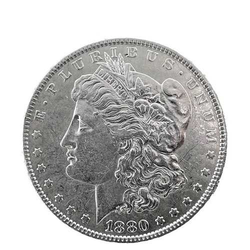 1880年 モルガン・ダラー VAM-50A クラッシュ OBV/RVR AU。90%銀 1ドル米国コイン #2326