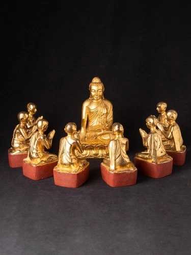 19 世紀のビルマ (ミャンマー) の 8 人の僧侶と仏像のアンティークのセット｜WORLD RESOURCE【QUEEN店】