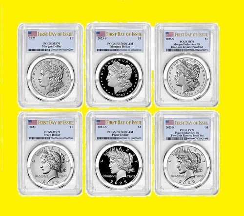 2023年 1ドル モルガン＆ピース 6枚セット FDOI PCGS MS 70 RVPR PR70 フラッグラベル 239,580円