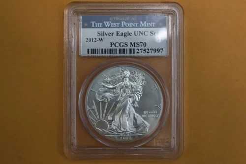 2012-W バーニッシュドシルバーイーグル PCGS MS70 UNC (年次ドルセット) - 希少 - スポッテッド