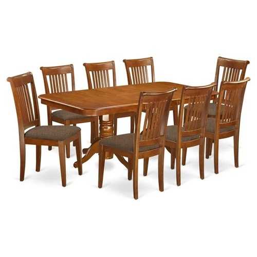 East West Furniture ナポレオン 9点ダイニングセット（ファブリックチェア付き、サドルブラウン）