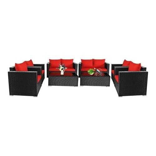 Pemberly Row ラタンパティオ家具8点セット（クッション付き）ブラック/レッド