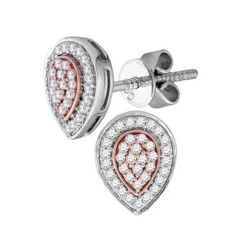 18K ツートンゴールド レディース ラウンドダイヤモンド クラスター ティアドロップ イヤリング 1/4カラット｜WORLD RESOURCE【QUEEN店】 235,125円