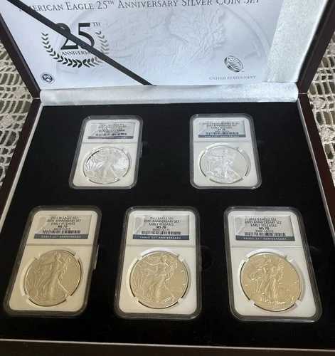 2011年 シルバーイーグル 25周年記念 5枚セット PCGS MS70 PR70 鑑定書＆ディスプレイボックス