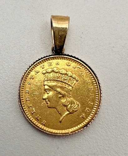 14K イエロー ゴールド ベゼル セット アメリカ $1 ゴールド コイン 1856 ペンダント-