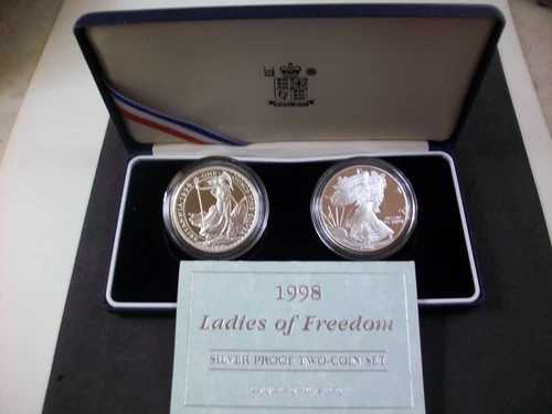 1998年 LADIES of FREEDOM、米国シルバーイーグル＆英国ブリタニア 2枚セット、OGPシール付き