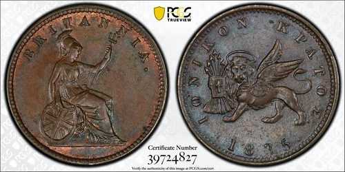 1835年 イオニア諸島 レプトン PCGS MS65BN 銅貨 ゴールドシールドセキュア