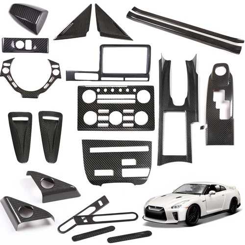 日産 GTR R35 08-16用 リアルカーボンファイバー内装外装トリムカバーセットキット-