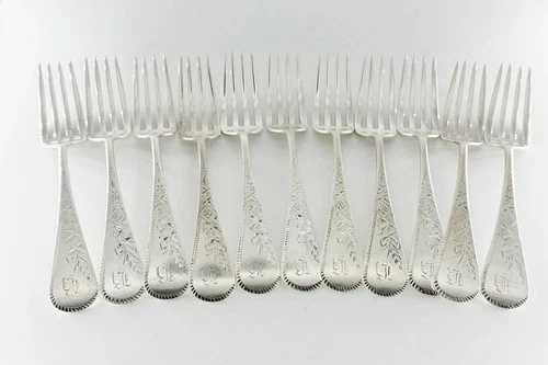 アンティーク ゴーハム スターリングシルバー ディナーフォーク - 花の彫刻入り - 433g - 11本セット|WORLD RESOURCE【QUEEN店】