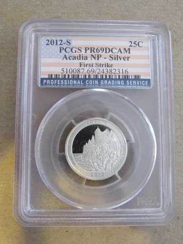 2012-S US NP シルバー 5 クォーターセットと 1 PCGS PR69DCAM アカディア NP クォーター。