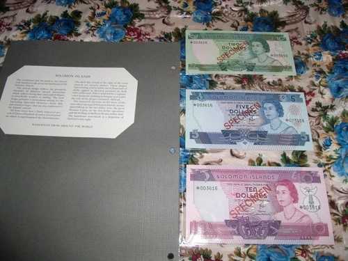 ソロモン諸島 標本3点セット 1977年 COA付き シリアル番号 *003616 CS1 P5 - 7 UNC｜WORLD RESOURCE【QUEEN店】