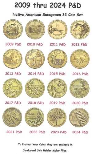 2009-2024 P&D ネイティブアメリカン ドルセット - 未流通ミントコイン 32枚
