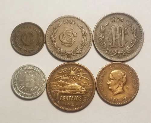 ヴィンテージコインセット - メキシコ 1.5、10、20 センターボ外国コイン - 1907-1945