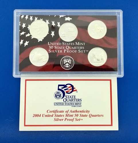 2004年 S 米国造幣局 50州クォーター 5枚組 シルバー プルーフセット OMP/COA