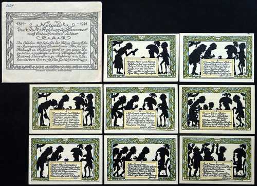 BAD REHBURG 1921 完全な風刺的なドイツの Notgeld セット + XX-RARE オリジナル封筒!