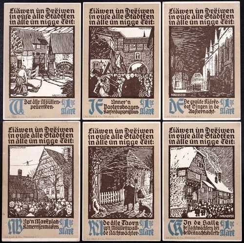 ヴィーデンブリュック 1921 レア 6x1 マーク コンプリート セット ドイツ語 Notgeld Plattdeustch 方言