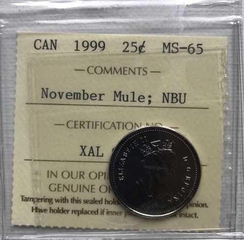 1999年カナダ25セント11月MULE ICCS MS-65