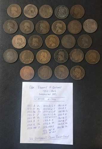 (26)x フランス 10 テン サンタイム ナポレオン コイン ロット スターター コレクション セット 1852-1865