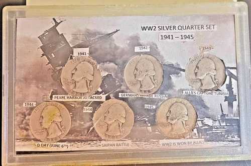 第二次世界大戦の戦闘カスタムディスプレイセット - 1941-45年ワシントン・クォーター銀貨6枚セット??