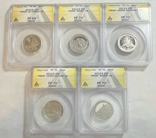 2012 S ワシントン クォーター (ATB) クラッド 5 枚セット ANACS PF70 / PF69 DCAM
